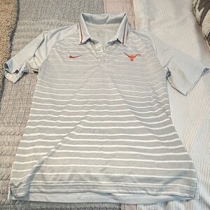 Nike Light Gray & White Striped Polo with Orange Logo
